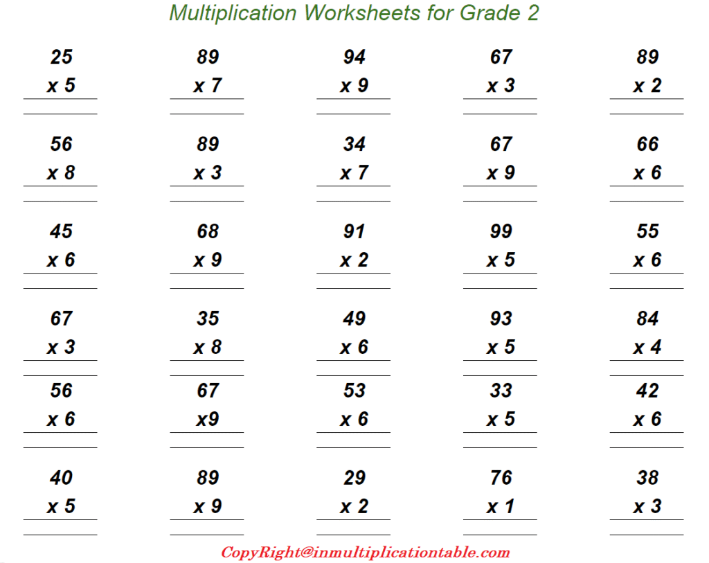 Printable Free Multiplication Worksheets For Grade 2nd