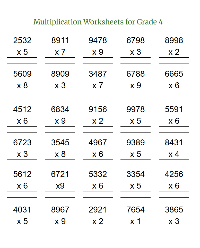 Multiplication Word Problem Worksheet For Grade 4