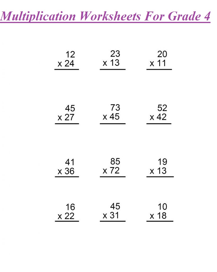 Multiplication Worksheet For Grade 4 with PDF