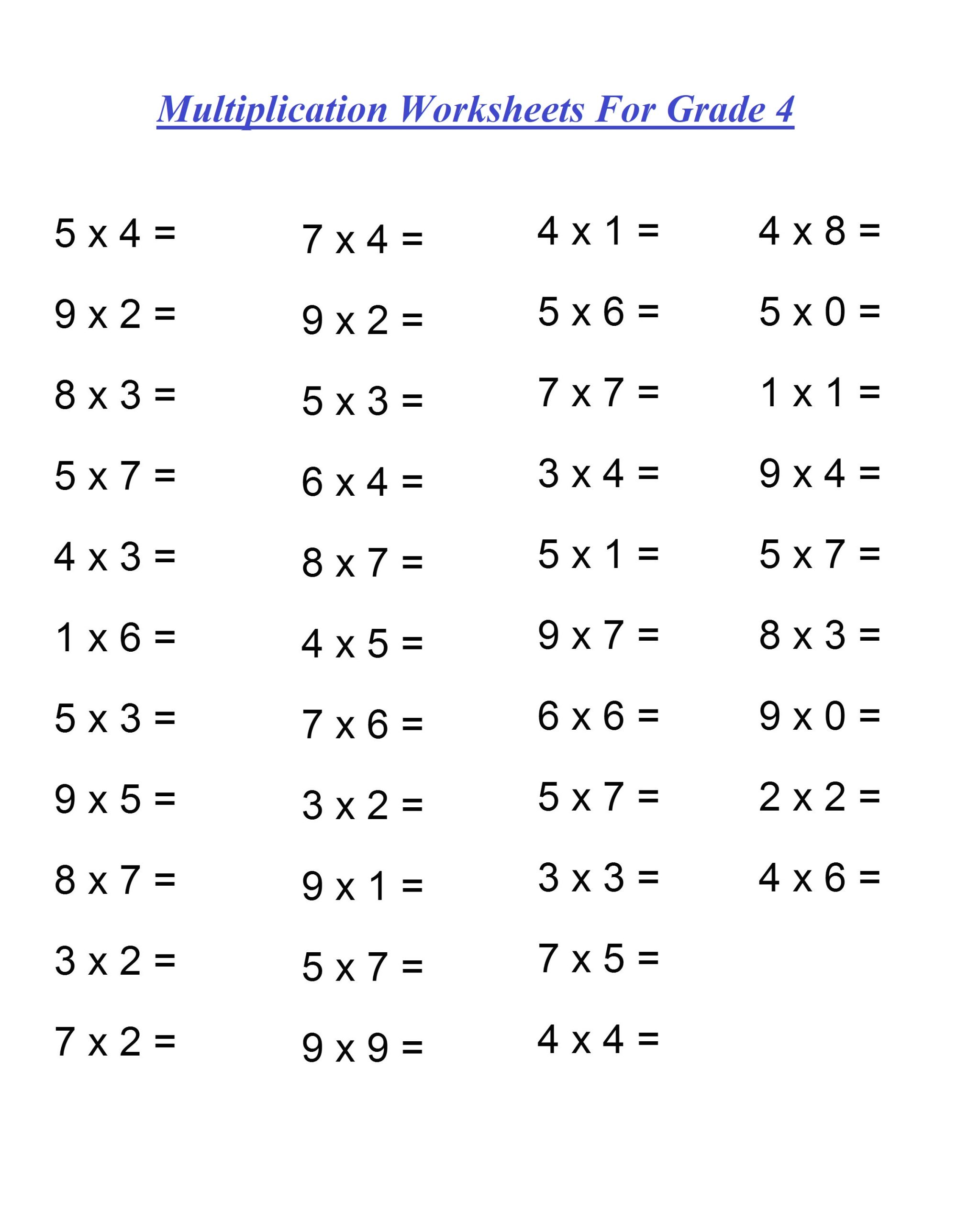 Multiplication Worksheets For Grade 4