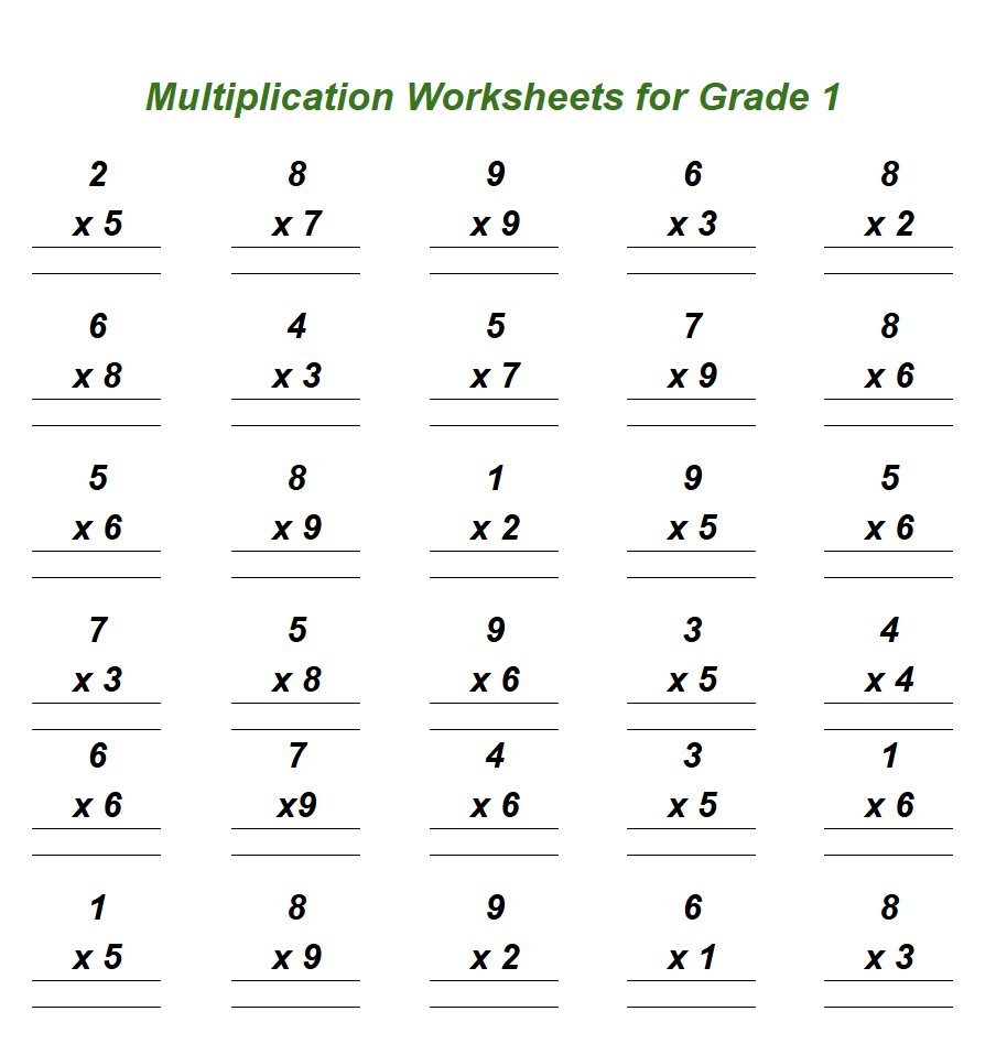 Multiplication Worksheets Grade 1