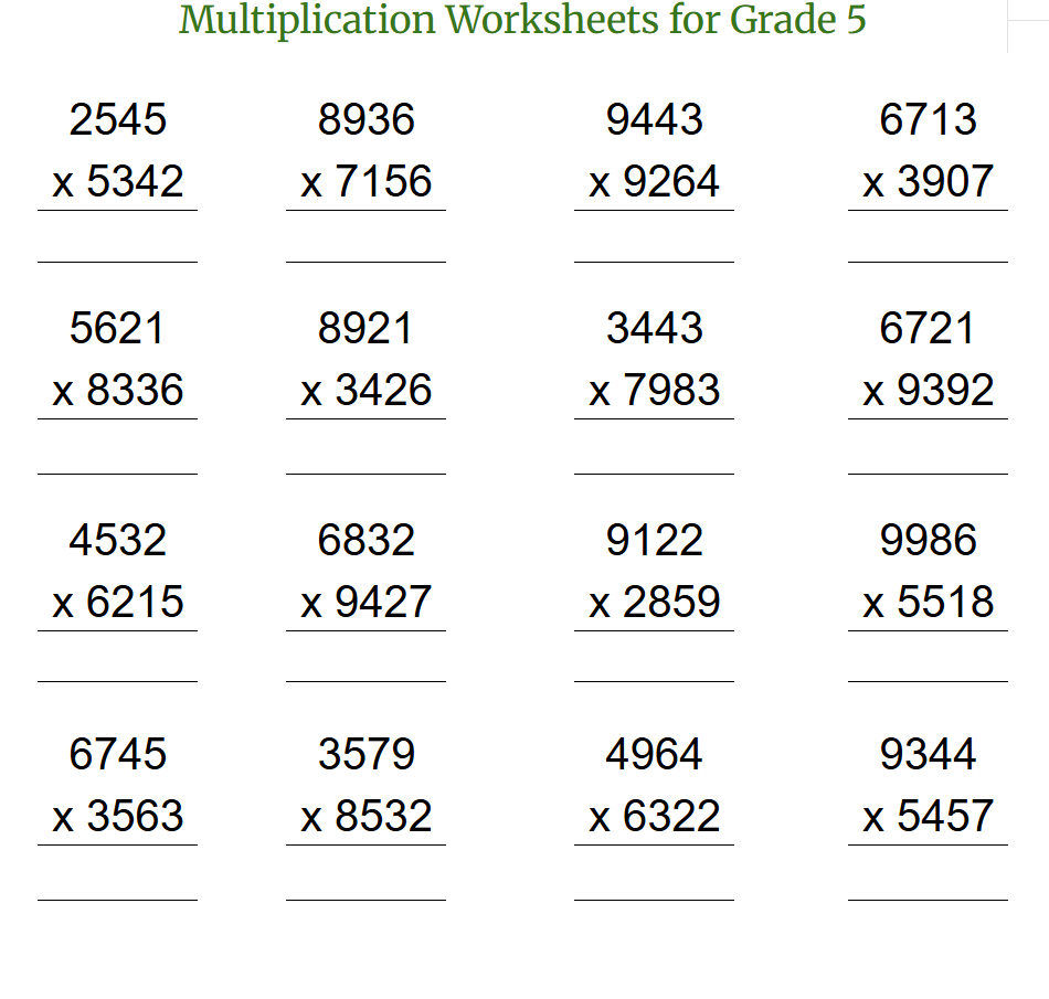 Printable Multiplication Worksheets For Grade 5